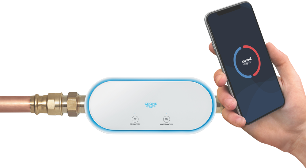 Ein intelligentes Wassersteuerungsgerät mit einer Smartphone-App.